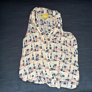 Maeve Anthropologie Lipstick Patterned Sleeveless Top